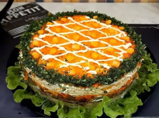 Наполеон з малосольними огірками та шпротами