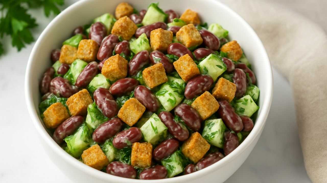 Салат із консервованою квасолею та сухариками