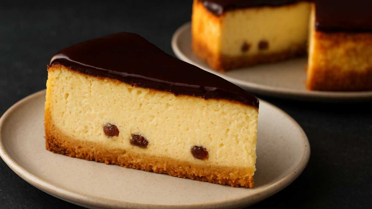 Львівський сирник без тіста з шоколадною поливкою на тарілці.